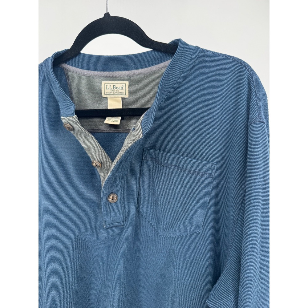 LLBean Mens Blue Striped Long Sleeve Henley Pocket Shirt XL Tall - Picture 2 of 6